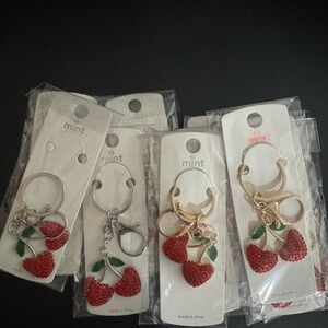 Mint Sparkling Strawberry Keychain Set - Red and Green